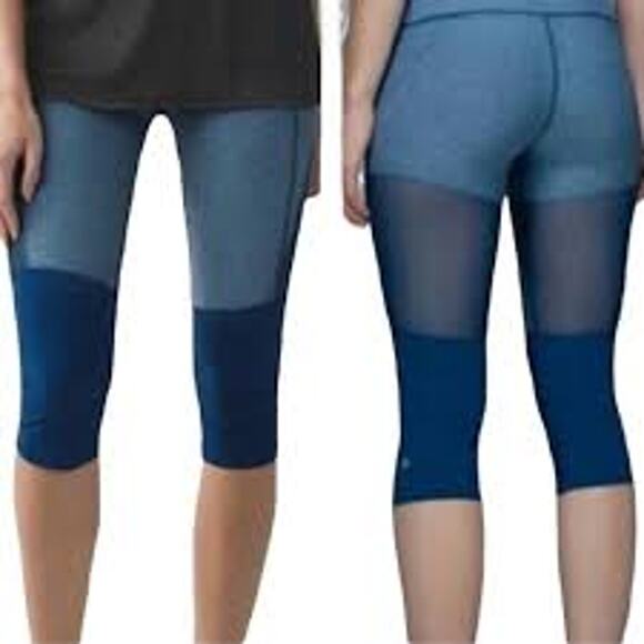 Lululemon Training Tough Crop Leggings in Poseidon Blue Mesh Size 8 - Picture 1 of 6
